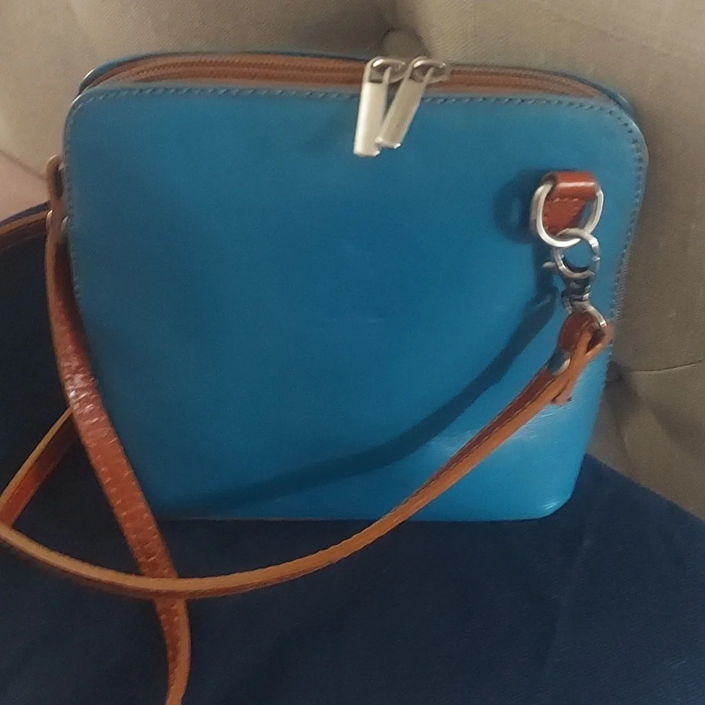 VERA PELLA Italian Leather Blue Mini Cross Body Bag Purse